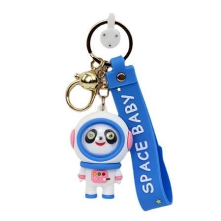 Creative Panda Cartoon Keychain Par Spaceman Astronaut Bag Nøkkelring Gave (rosa+blå),