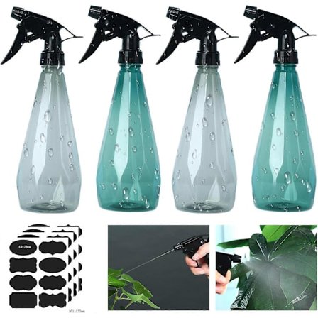 4 x 500 ml Sprayflaskor - Trädgårdsspruta i plast, Växtsprejflaska, Tom flaska med etikett för växter, blommor
