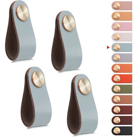 4 stk Lær Møbelhåndtak, Skapdørknapp Lærhåndtak Skuffeknapp (blå, enkelt hull)