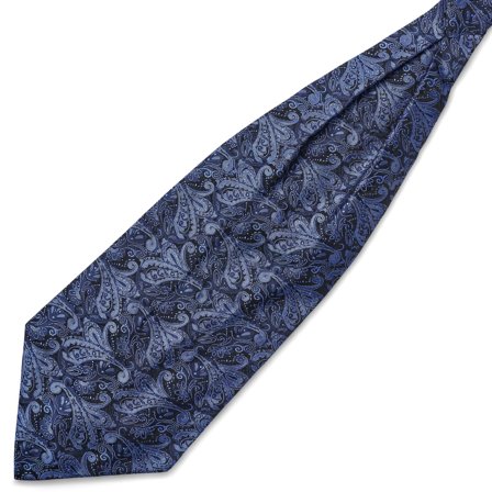 Cravate Ascot en soie à motif cachemire bleu marine et bleu clair pour hommes - Cravates Ascot - pour Hommes - Bohemian Revolt