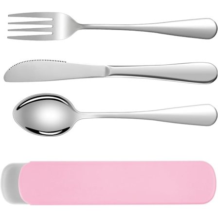 Camping bestiksæt, rejsesæt, bærbart bestiksæt i rustfrit stål med æske, til vandring, rejser, picnic, kontor, skole