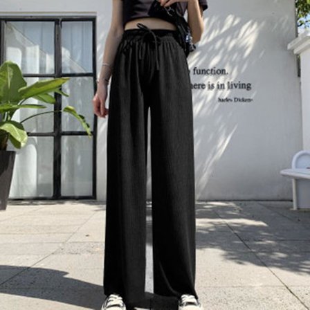 Dam Ice Silks Vida Ben Byxor Lös Elastisk Midja Casual Sommar Långa Byxor