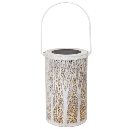 Hagehengende lys utendørs solcelledrevet lanterne 5730LED hvit skogstrærmønsterlampe med håndtak IP44 vanntett