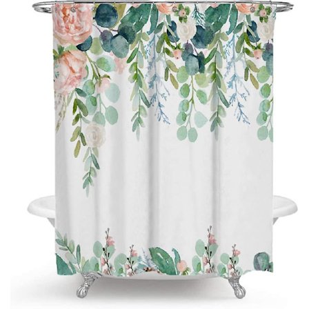 Suihkuverho, homeenkestävä, vedenpitävä, polyesterikangas, kukka-aihe, kasvi, 180 x 180 cm