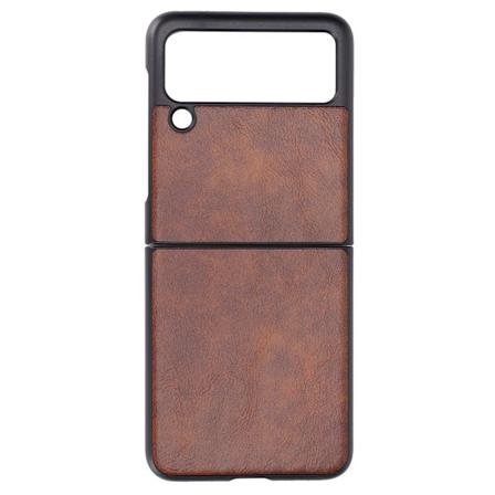 Business äkta lädertextur Skyddande vikbara telefonfodral för Samsung Galaxy Z Flip 3Brown