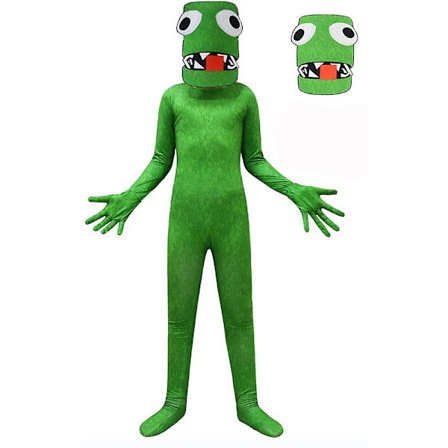 4-9 Years Kids Boys Girls Cosplay Rainbow Friends Roblox Green Little Monster Costume Jumpsuit Halloween Gifts -a