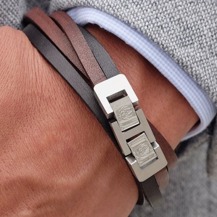 Pulsera de doble vuelta en tonos oscuros con acero Roy para hombres - Pulseras de cuero