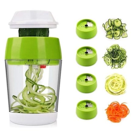 4-in-1 vihannesleikkuri, monitoiminen manuaalinen vihannesspagetti, spiraalileikkuri kesäkurpitsalle, porkkanoille, vihannestagliatellelle, kurkuille