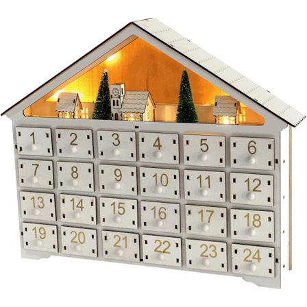 Træ Julekalender, Genanvendelig Tom Julekalender, DIY Julekalender med 24 Æsker, til Juledekorationer (Uden Batteri)