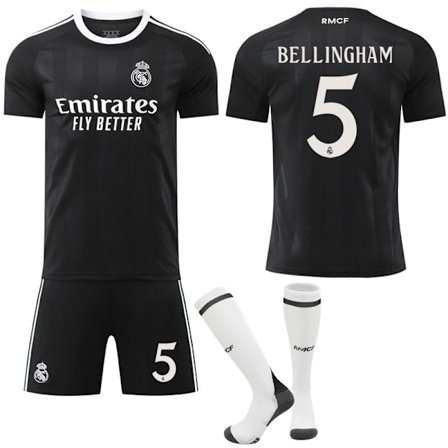 25-26 Real Madrid Barn Voksen Svart Trenings Fotballdrakt Sett (Inkludert Sokker) - Perfet