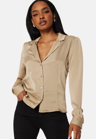 ONLY Jovana LS Top With Resort Collar Weathered Teak Klær