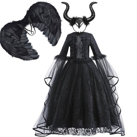 Maleficent jentekjole Luksus blonder svart heks kjole barn Halloween karneval cosplay kostyme mørkt tema cosplay kostyme kjole sett-WELLNGS