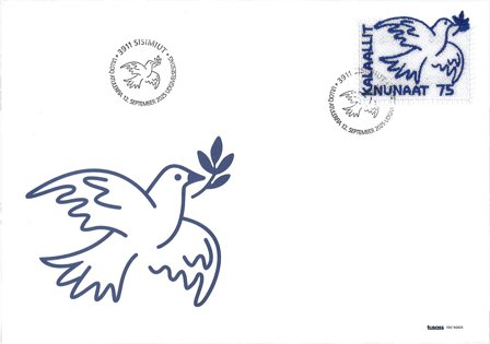 Grønland - Fredsdue/Dove of Peace - Førstedagskuvert med broderet miniark