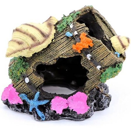 Akvariepynt Udsigt til klippehule med grønt græs til at skjule rejer