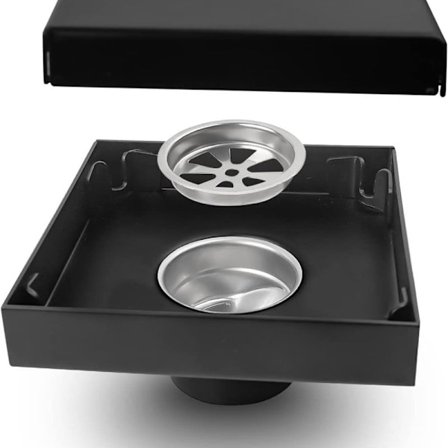 Bruseafløb, Sort Kvadratisk Rustfrit Stål Gulvafløb, Usynligt Design,