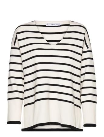 Over D Striped Sweater Pullover Beige Mango*Betinget Tilbud
