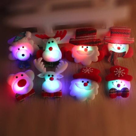 12 stk LED-broche-nåle - Smukke, dekorative, lette, lysende julebrocher med glitter - Farverige Santa-nåle til fest
