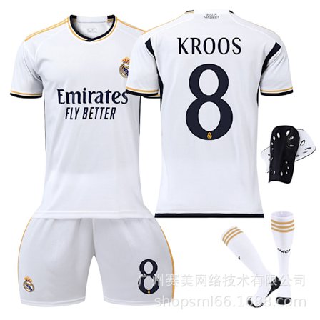 23-24 Ny Real Madrid Hjemmebørns Voksen Fodboldsæt med Strømper og Knæbeskyttere-8 KROOS-XL