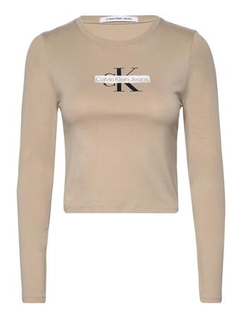 Seasonal Monologo Long Sleeve Tops T-shirts & Tops Long-sleeved Beige Calvin Klein Jeans