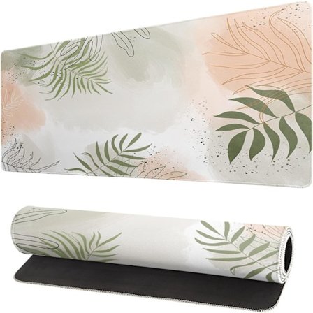 Boho Stor Spillmatte for Gaming Kawaii Matcha Grønn Plante Abstrakt Skrivebordspute Kvinner Rosa Musmatte Skrivebordspute Tastaturmatte for Desk