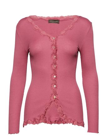 Silk Cardigan W/ Lace Stickad Tröja Cardigan Rosa Rosemunde