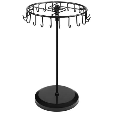 Sort drejelig smykkestativ i sort metal (23 kroge) - Hængende arrangør tårnstativ - Opbevaring til halskæder og armbånd, ringe og øreringe