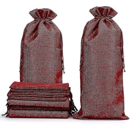 12 kpl viinipullopussit, luonnolliset juuttikassit, pullokassi, kangaskassit, lahjapussit viinipulloille, samppanjapulloille, 16 x 36 cm