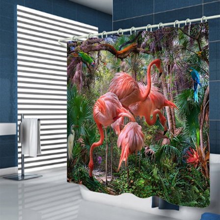 *Duschdraperi med 12 ringar för fixering, 180x200 cm, flamingo(D)*