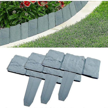 20 stk. Kantafgrænsning til haven, Kantafgrænsning til græsplæne, Hegn, Grå plastik, Kantafgrænsning til græsplæne med sten-effekt, Hegnskant til 