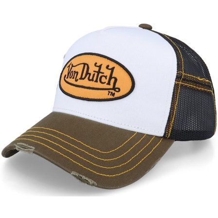 Von Dutch - White trucker Caps - Oval Patch Sum White/Black/Olive/Yellow Trucker @ Hatstore
