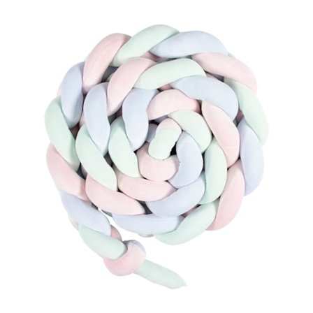 Sengebeskytterflette, sprinkelsengbeskyttelse 3-tråds flettedesign (lyserosa, lysegrønn, lyseblå)
