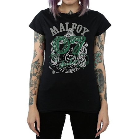 Harry Potter Dam/Kvinnor Malfoy Slytherin Bomull T-shirt M Svart