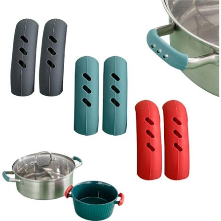 3-par pakke - Varmebestandige silikonhylser for grytehåndtak - Varmebestandige silikonhylser for grytehåndtak (Grå/Rød/Grønn - To av hver farge)