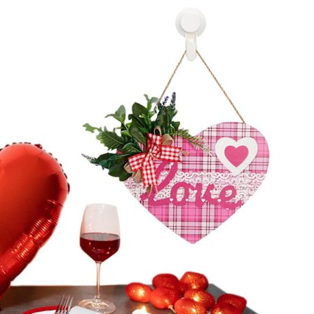 Alla hjärtans dag krans, Alla hjärtans dag hjärtdekor - Trä Alla hjärtans dag skylt med konstgjord blomma dörrhängare, rosa röda hjärtformade 