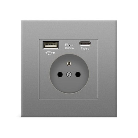 Vägguttag med USB och Type-C – Schuko Eluttag 5V 2.1A, Grenuttag för Mobil, Surfplatta, PC_TF_TF