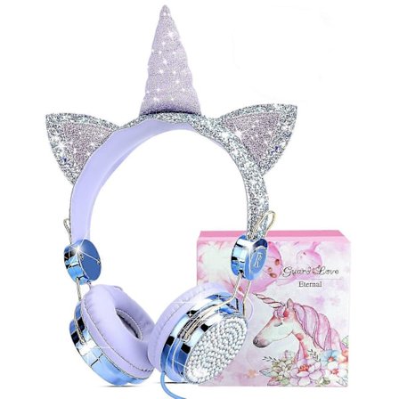 Enhjørning Børnehovedtelefoner Til Piger Børn Teenagere, Trådløse Hovedtelefoner Til Børn Med Justerbar Pandebånd, 3,5 mm Jack Og Tangle-fri Ledning, 