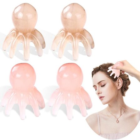 4-delt Octopus Hovedmassageapparat til Hovedbund og Hår Spa Massage Manuelt Akupressurværktøj med 8 Fleksible Led