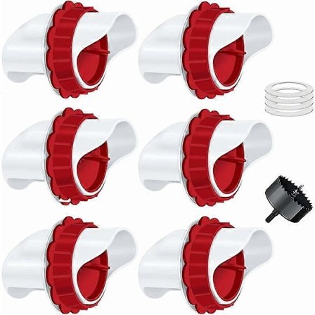 Hønsefoderautomat, automatisk hønsefoderautomat, 6 porte DIY fjerkræfoder gravitationssæt til spande tønder beholdere