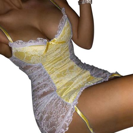 V-neck Span The Waist Ultra-short Lace Funny Pyjamas Dress (w