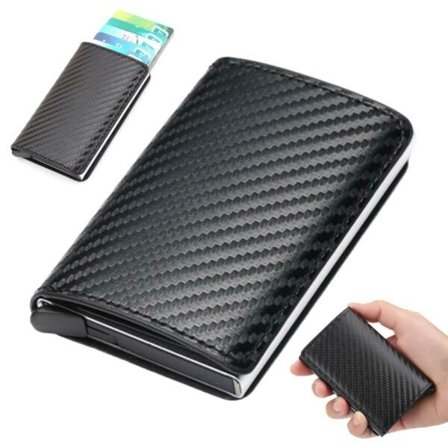 Carbon Fiber Pop-Up Card Holder med RFID-beskyttelse PU sort