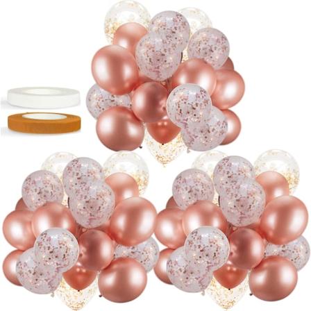 60 Pakke Konfettidekorerte Rose Gold Ballonger + Båndkonfetti