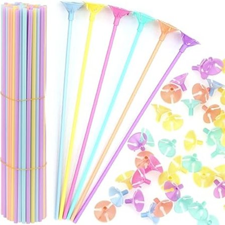 100 stk Ballong Holder Stenger, Oppblåsbare Ballong Stang med Kopp,