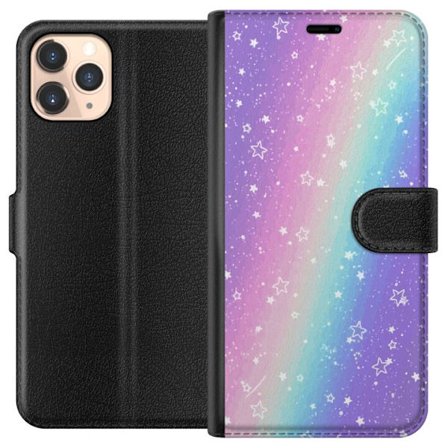 Kompatibel Tegnebogsetui til Apple iPhone 11 Pro Rainbow-farvet pastelbaggrund med hvide stjerner og glitrende prikker i blød overgang