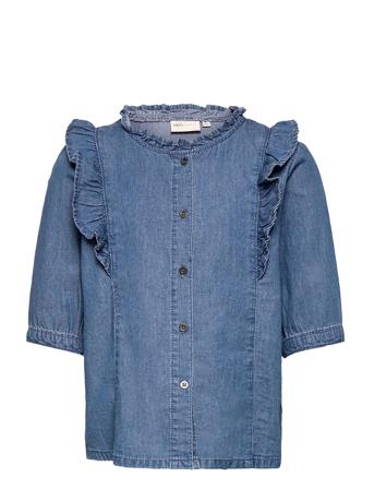 Konpema Dnm Ss Frill Shirt Blue Kids Only