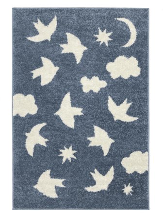 Tapis Enfant Birdie Bleu/Blanc Écru Oeko-Tex