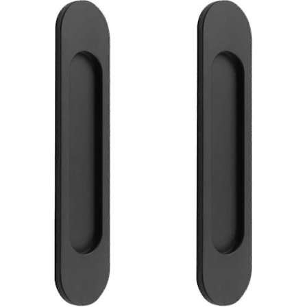Sett med 2 selvklebende matt svarte ovale skyvedørhåndtak i aluminiumslegering, ingen boring nødvendig for skyveskuffer, vinduer, skap