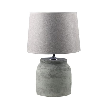 Keramisk bordlampe, grå fod, beige hørskærm