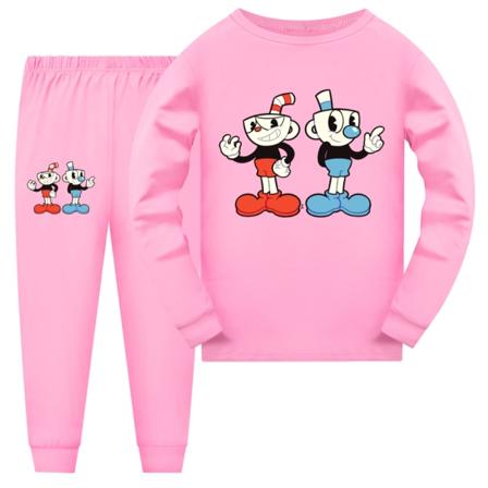 2 stk Kid Pyjamas Cuphead Line Langermet Pullover Set Natttøy pink 140cm