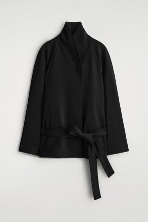 COS Women's Belted Wool-Blend Shawl-Collar Jacket in Black