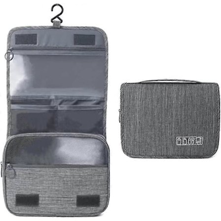 Harmaat meikkipussit, ripustettava hygienialaukku, kuiva ja märkä erottava hygienialaukku, suuri meikkipussi